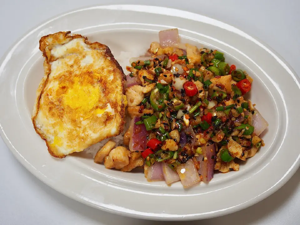 香辣鸡胸肉拌饭成品图