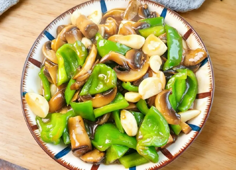蒜香青椒炒口蘑成品图