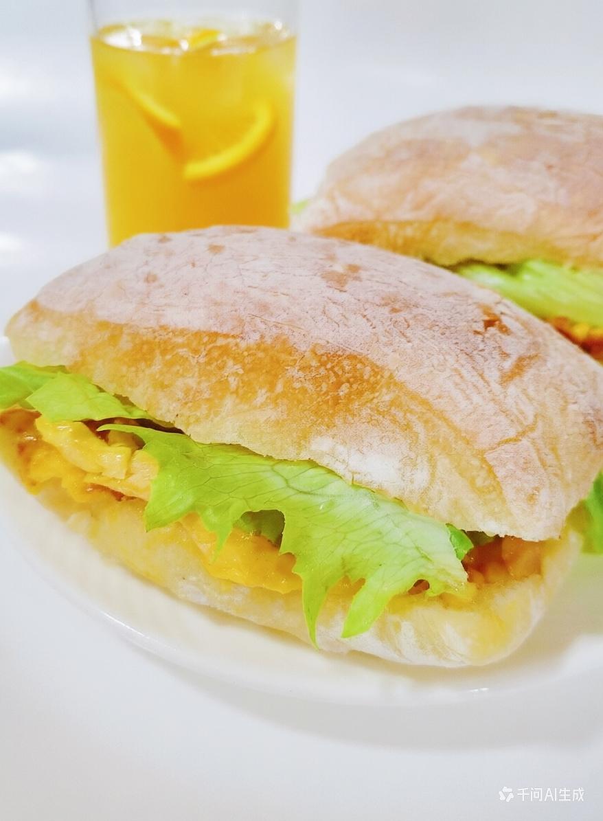 酸甜辣酱鸡腿肉三明治成品图