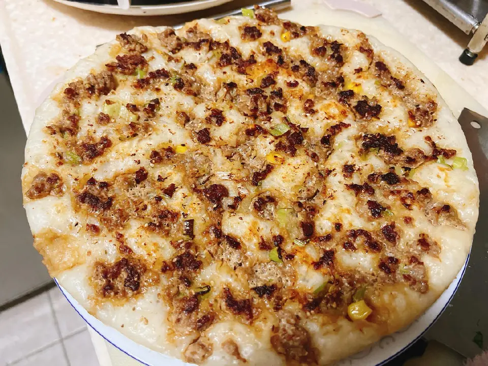 懒人葱肉发面饼成品图
