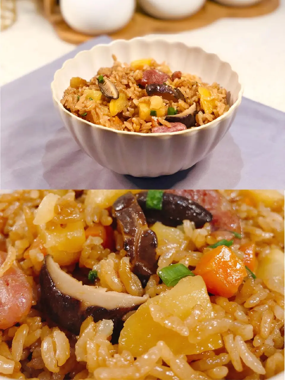 电饭锅腊肉焖饭成品图