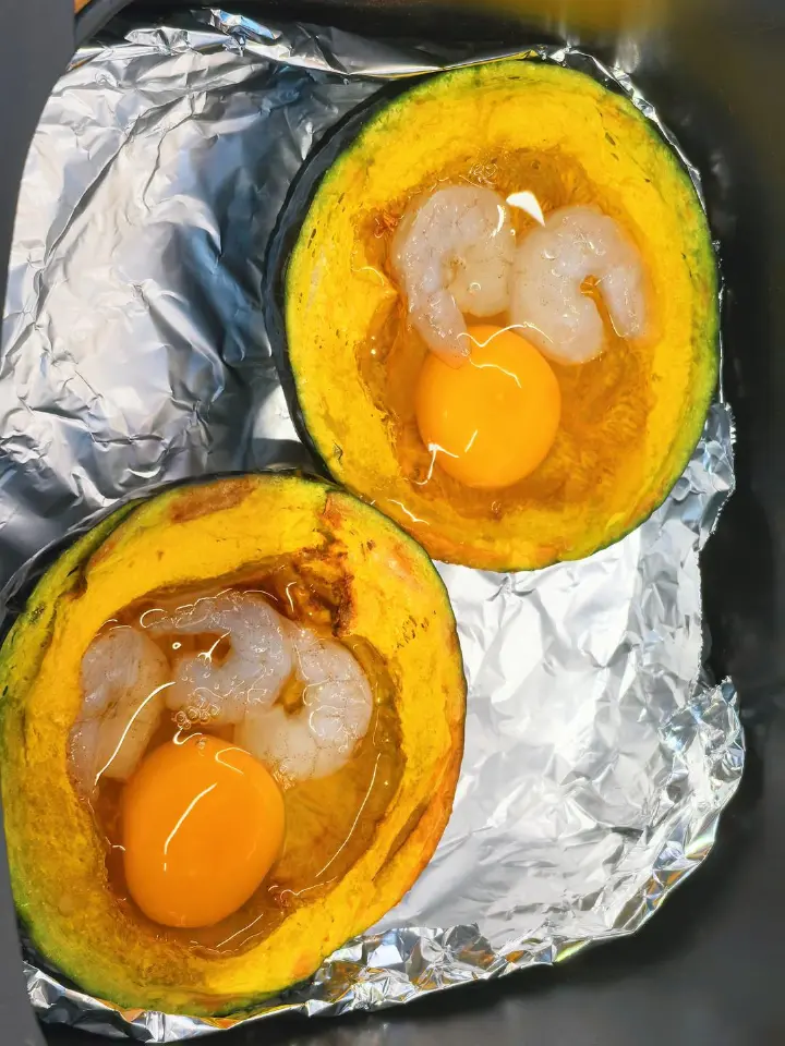 虾仁鸡蛋焗南瓜 第 3 步