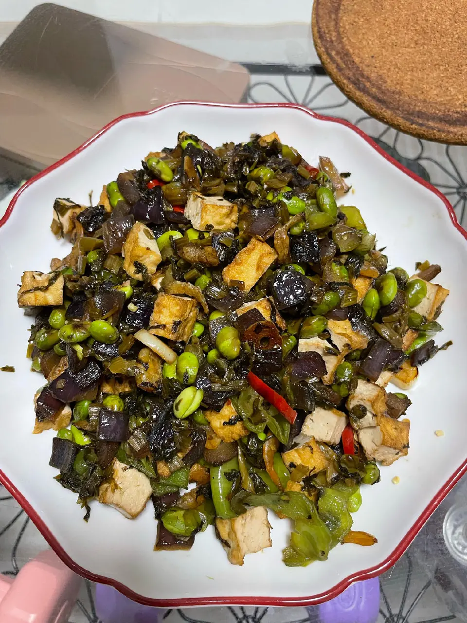 毛豆咸菜炒豆干成品图