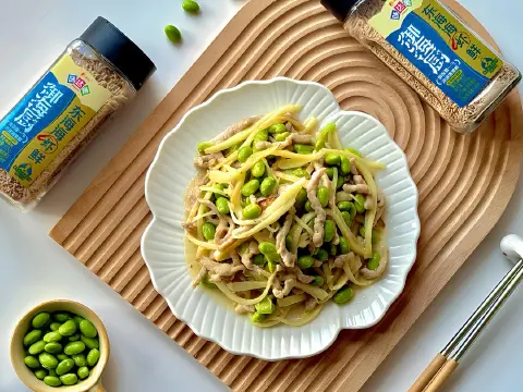茭白毛豆炒肉丝
