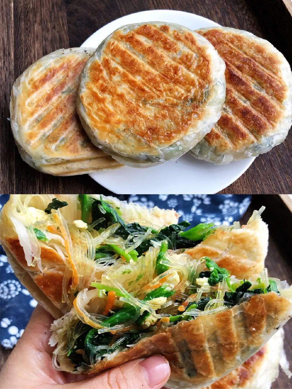 菠菜鸡蛋手抓饼馅饼成品图