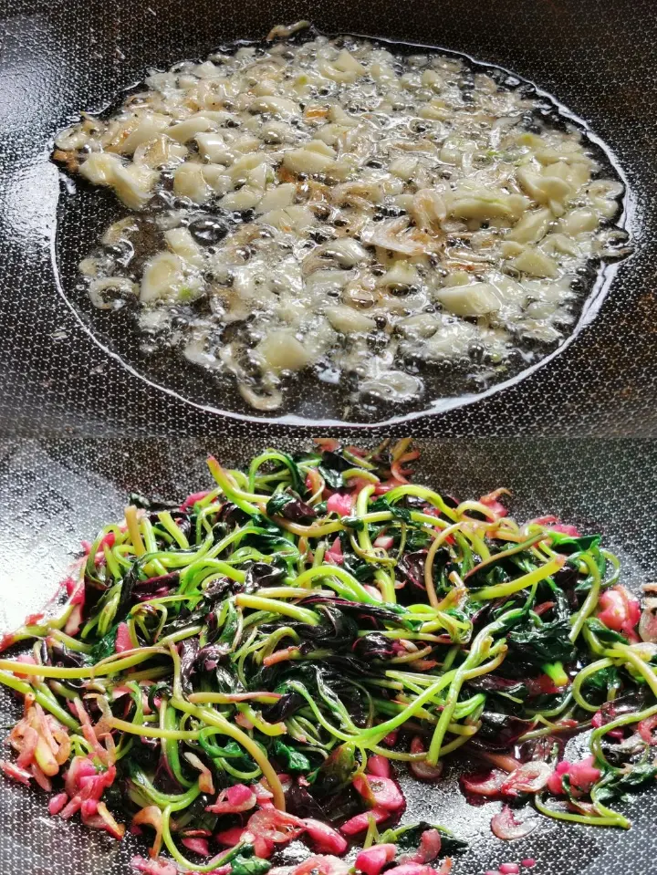 蒜蓉虾米炒红苋菜 第 3 步