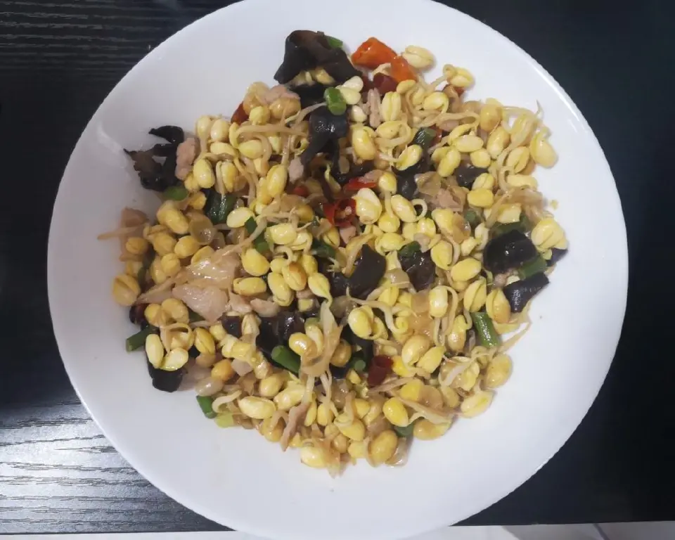黄豆芽炒肉成品图
