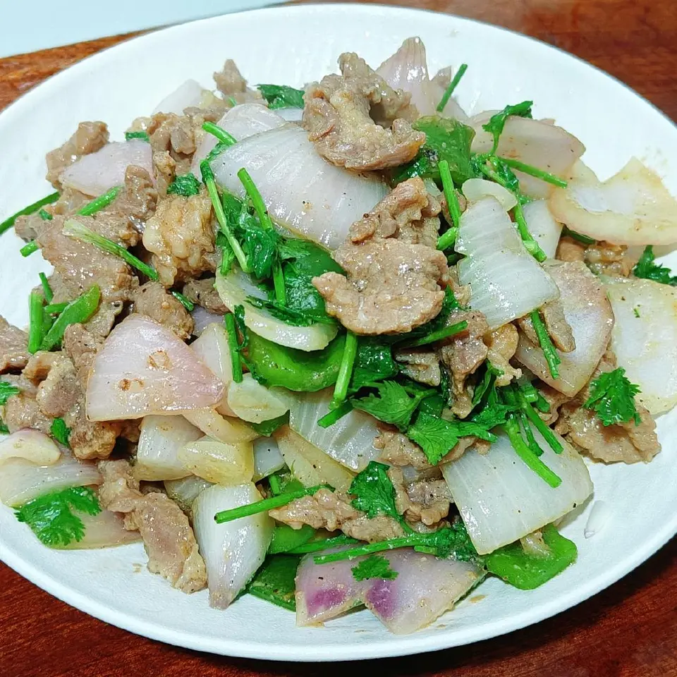 洋葱青椒炒牛肉成品图