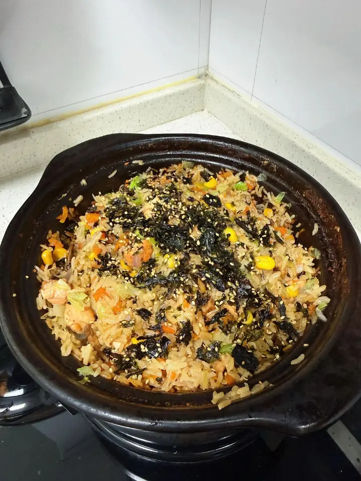 三文鱼菌菇焖饭 第 8 步