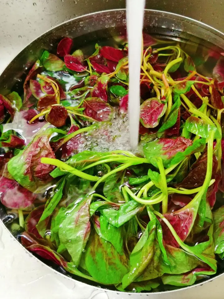 蒜蓉虾米炒红苋菜 第 2 步