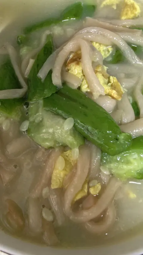 丝瓜茶馓蛋皮汤