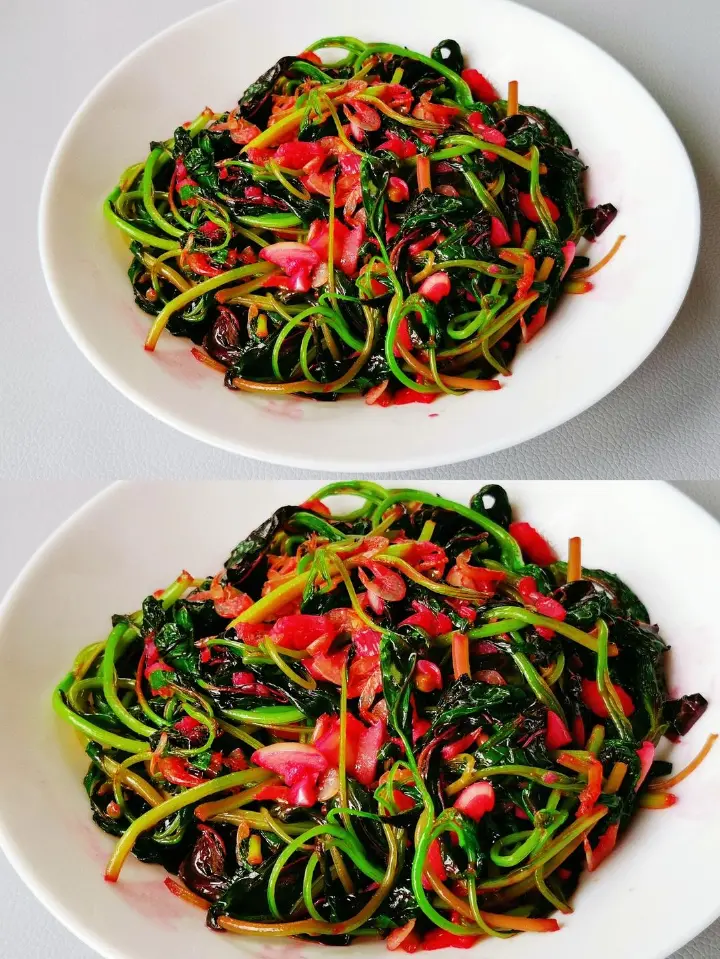 蒜蓉虾米炒红苋菜 第 4 步