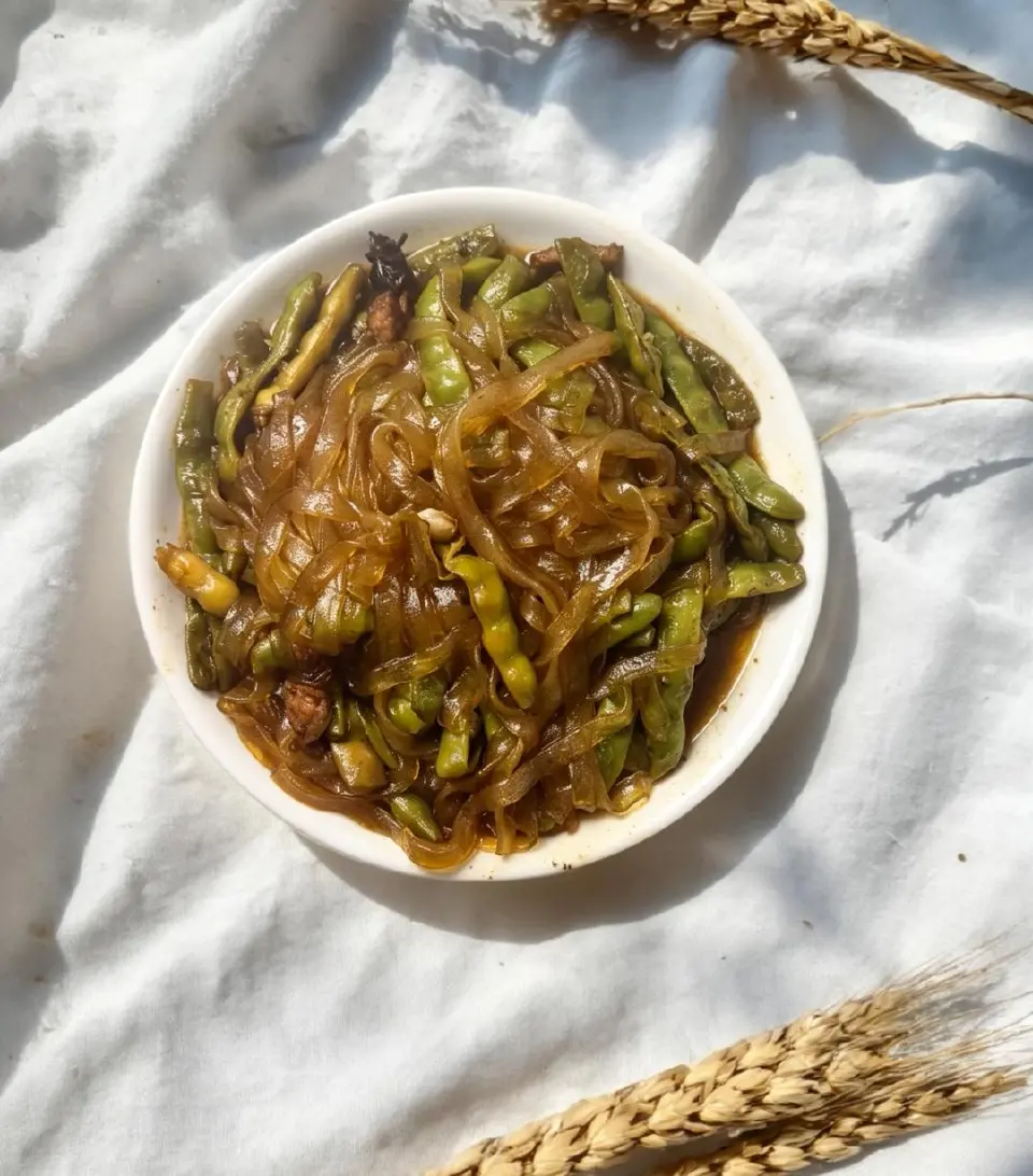豆角炖粉条成品图