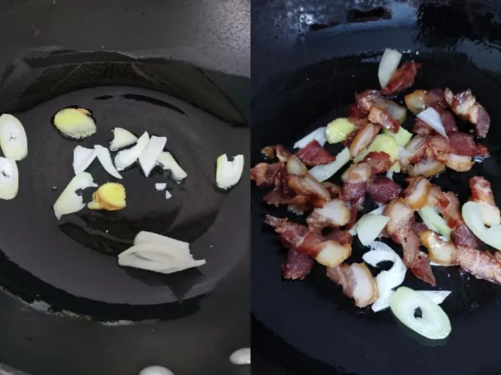 蒜苔豆干炒腊肉 第 3 步