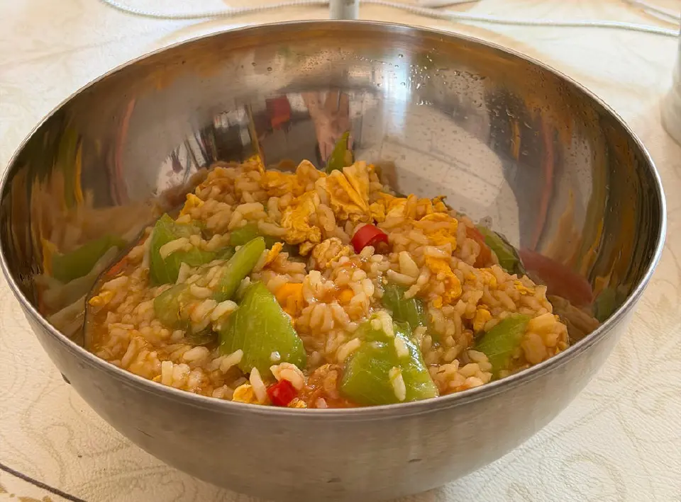 丝瓜西红柿鸡蛋炖饭成品图