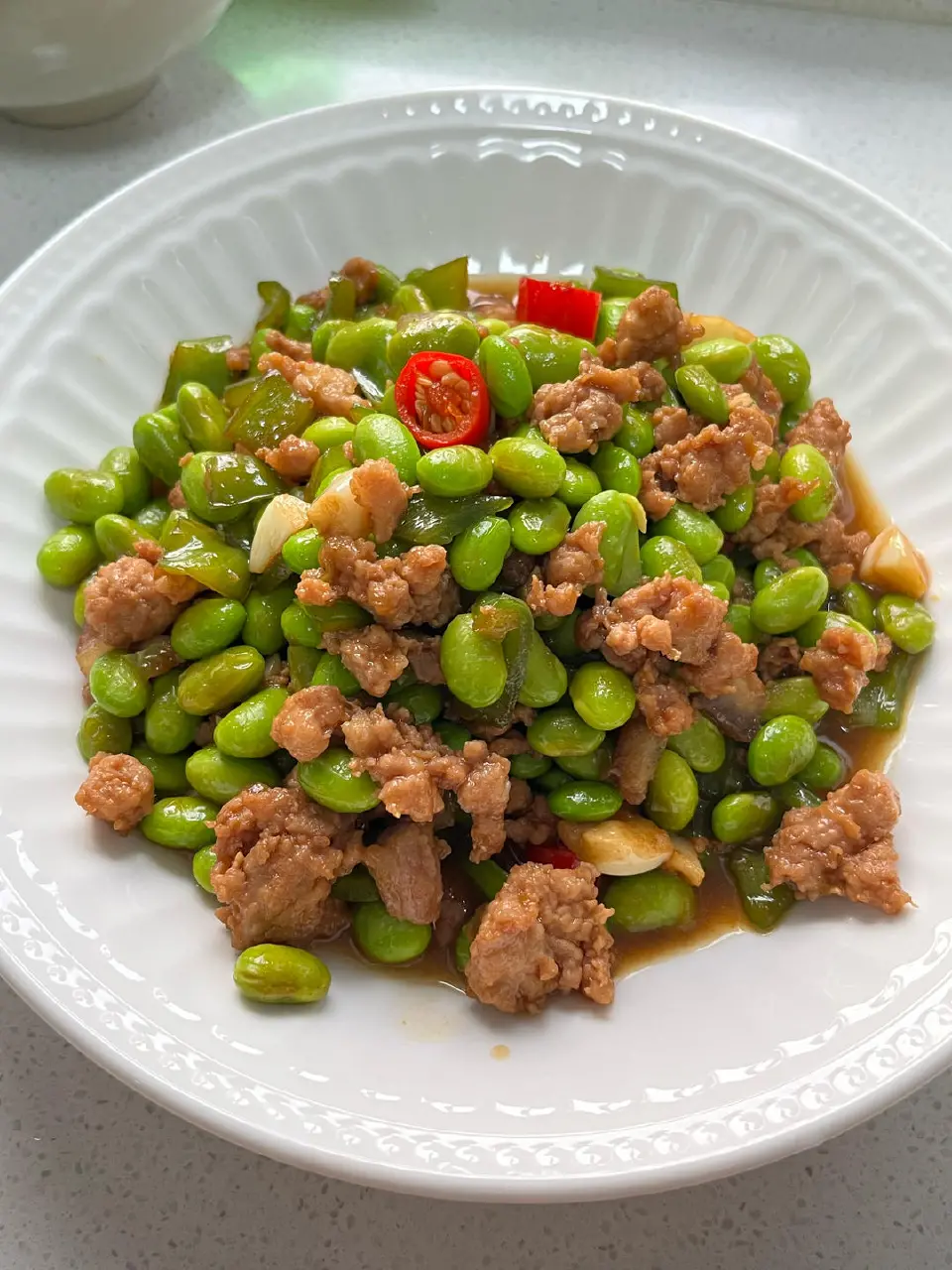 肉末炒毛豆成品图
