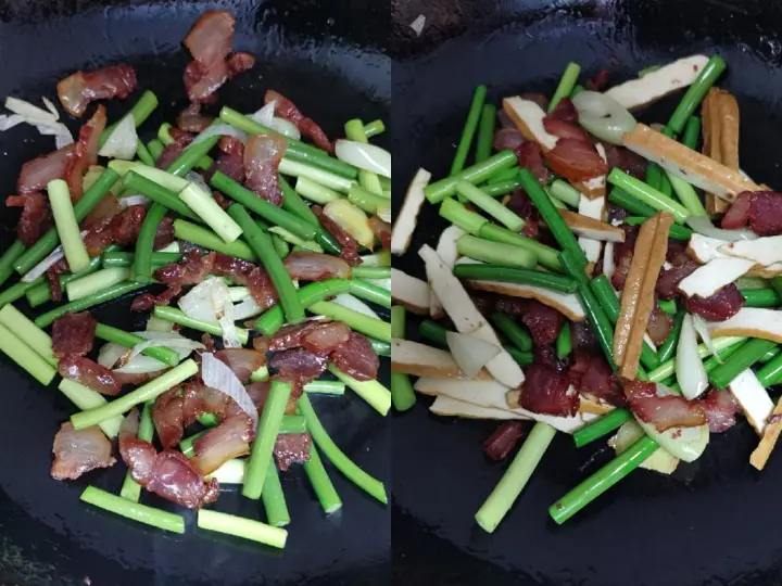 蒜苔豆干炒腊肉 第 4 步
