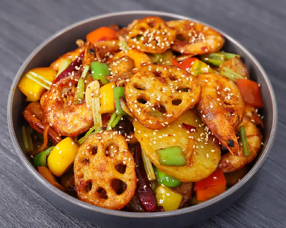 干锅土豆虾成品图